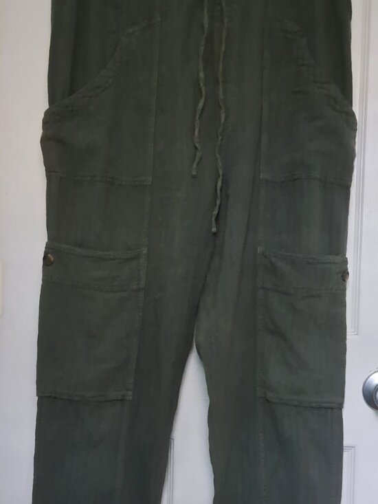 Free People Pants - Free People Women’s Size L Linen Blend Khaki Green Cargo Pants lagenlook forest